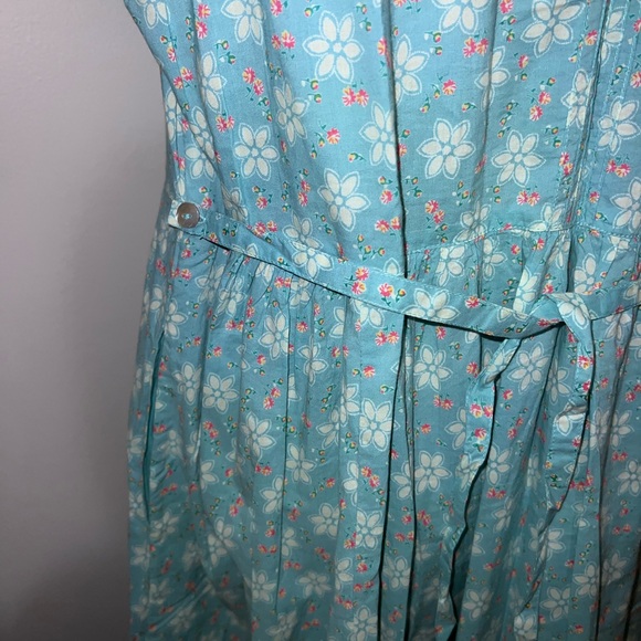 April Cornell Floral Embroidered Button Front Midi Dress Blue Lace Trim Large - Picture 7 of 14